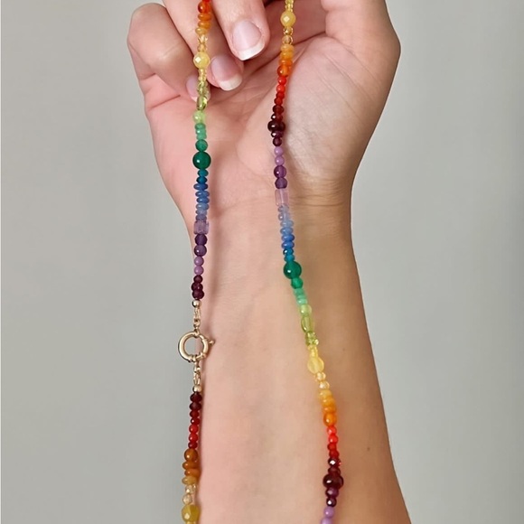 Natural Gemstone Beaded Necklace with 14kt solid gold clasp - Picture 2 of 15